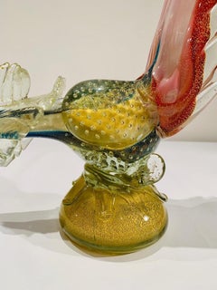 Barovier&Toso Murano Glass blue and pink with gold and air bubbles pheasant 1950