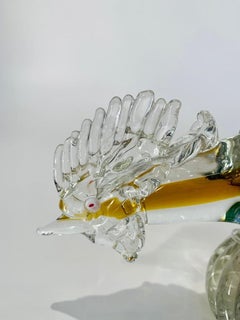 Barovier&Toso Murano glass green and yellow circa 1950 pheasant
