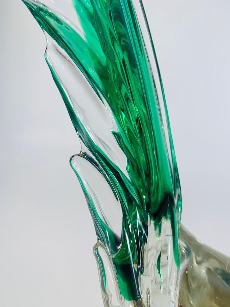 Mid-20th Century Barovier&Toso Murano glass green and yellow circa 1950 pheasant  For Sale