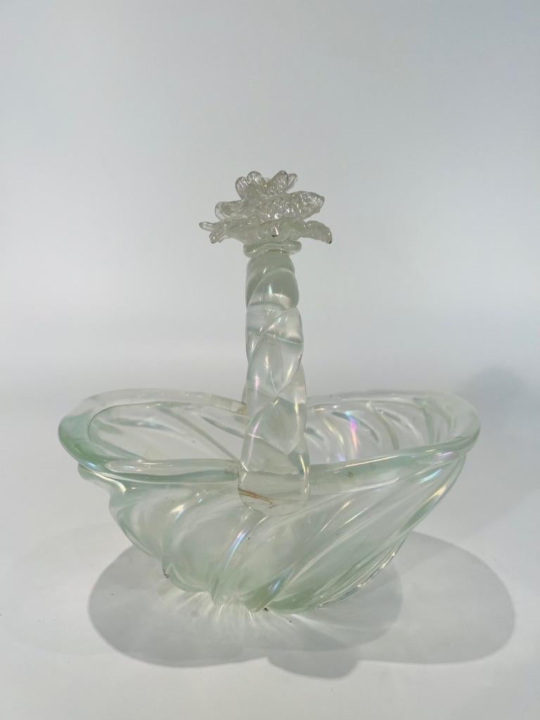 Incredible Barovier&Toso Murano glass iridized basket with flower circa 1950
