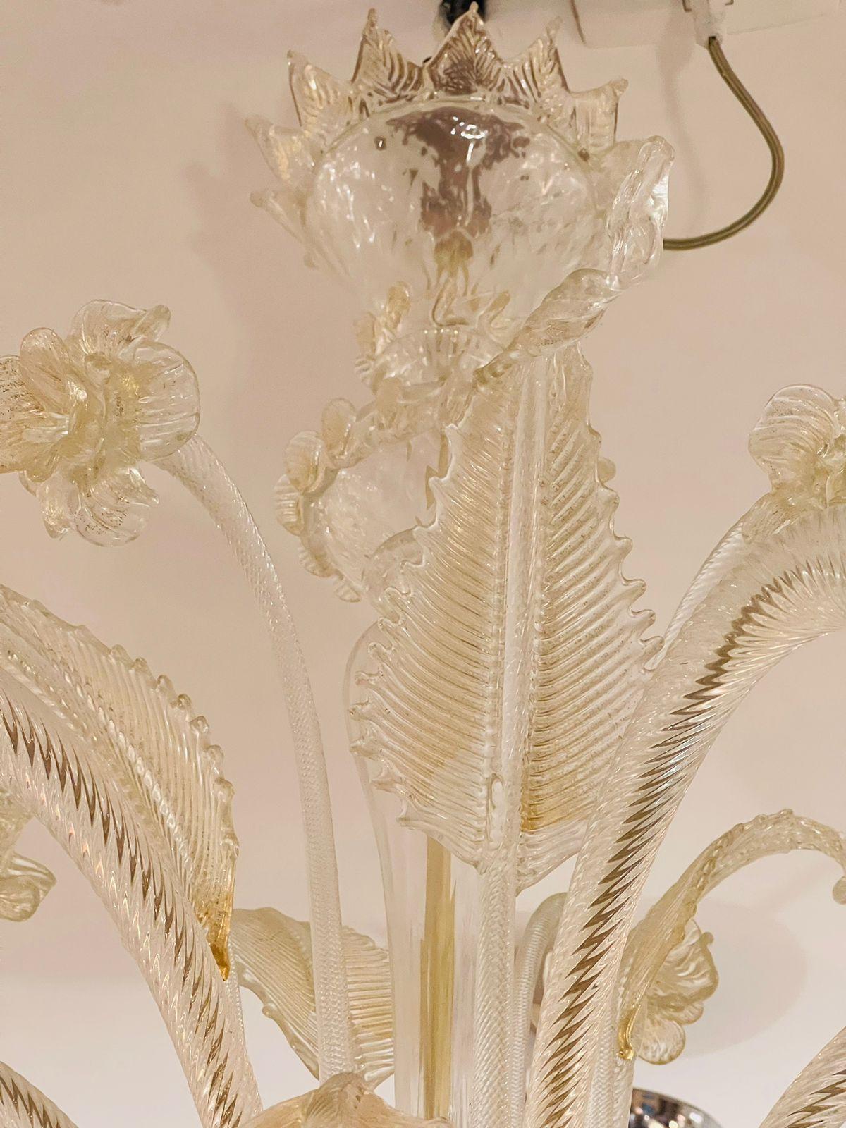 Incredible Barovier&Toso Murano glass Pair (2) chandeliers with gold and flowers circa 1950.