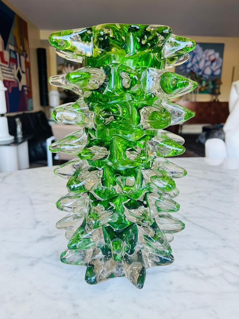 Unglaubliche und besondere Vase aus grünem Murano-Glas von Ercole Barovier für Barovier&Toso aus dem Jahr 1938.