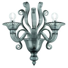 Barovier&Toso Murano Glass Wall Sconce, Grey Venetian Crystal, Redon