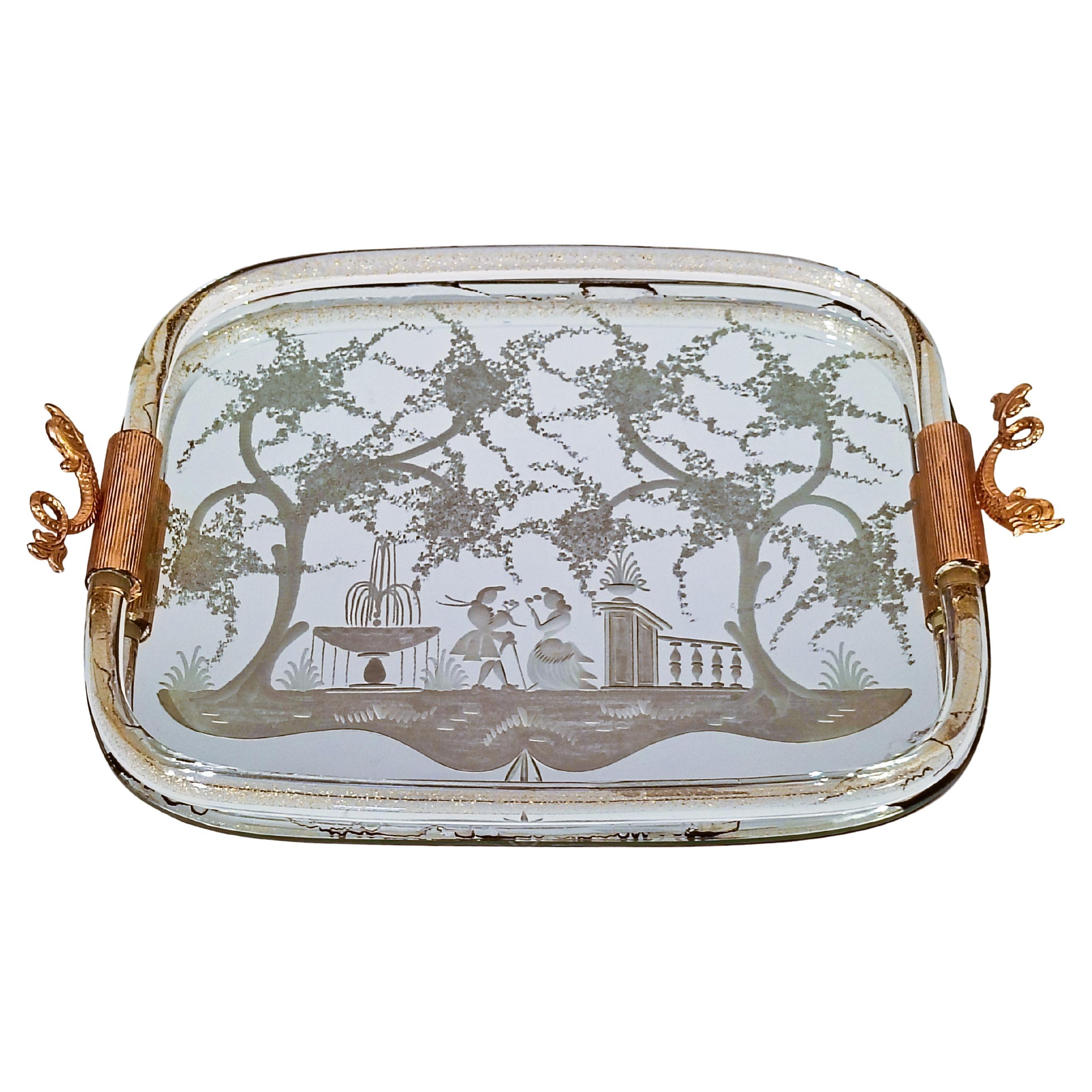 Barovier&Toso style. Hollywood Regency Murano glass tray, Italy, 1940s