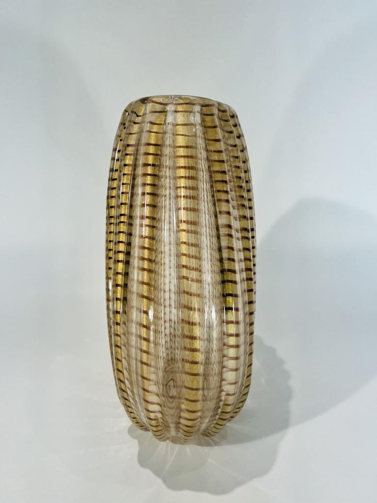International Style Barovier&Toso Vase in Murano Glass Cordonne Serie For Sale