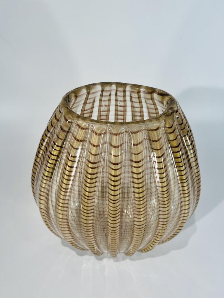 Hand-Carved Barovier&Toso Vase in Murano Glass Cordonne Serie For Sale