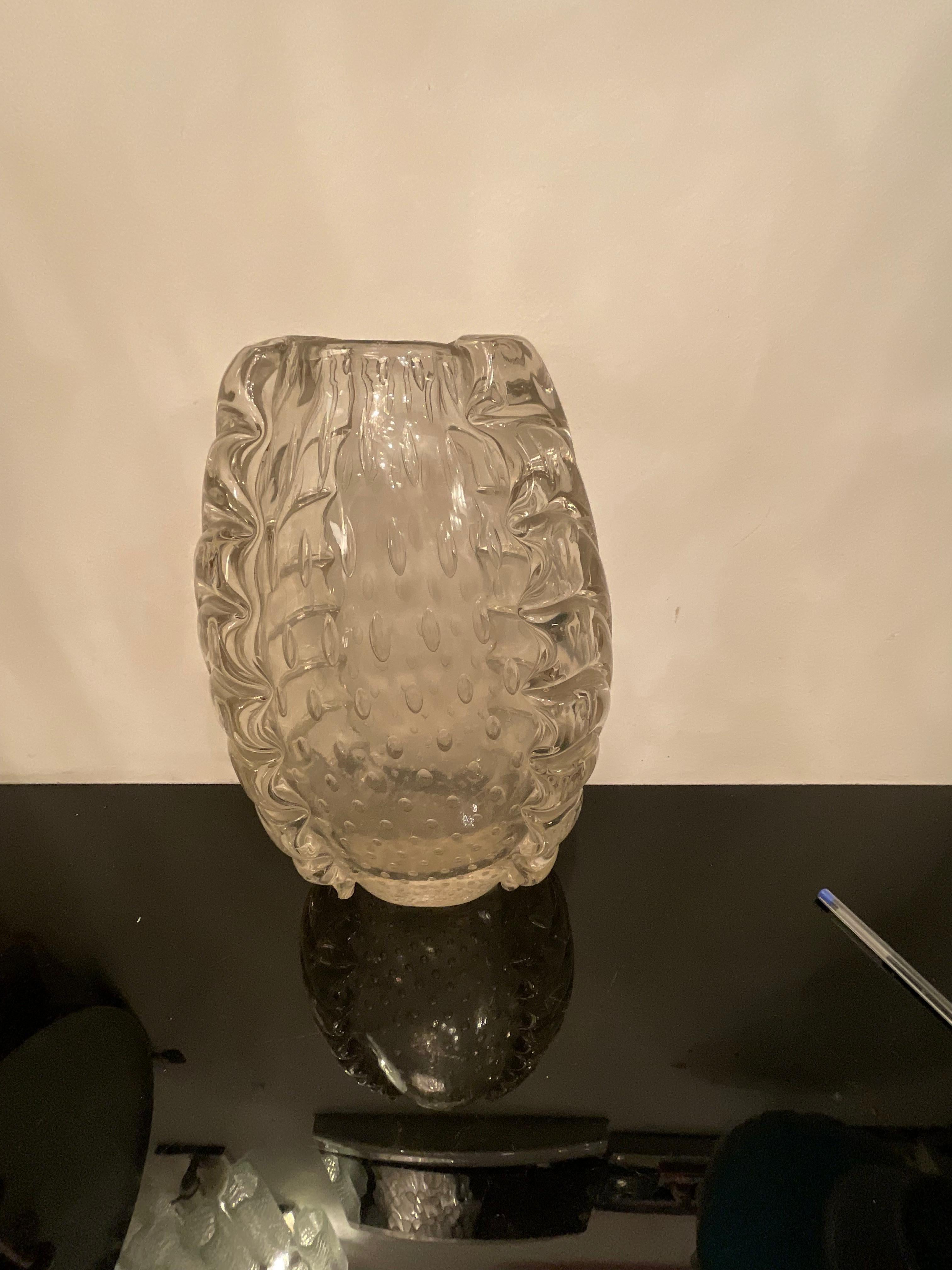 Mid-Century Modern BAROVIER&TOSO - Vaso in pesante vetro di murano con bolle d’aria anni 40. For Sale