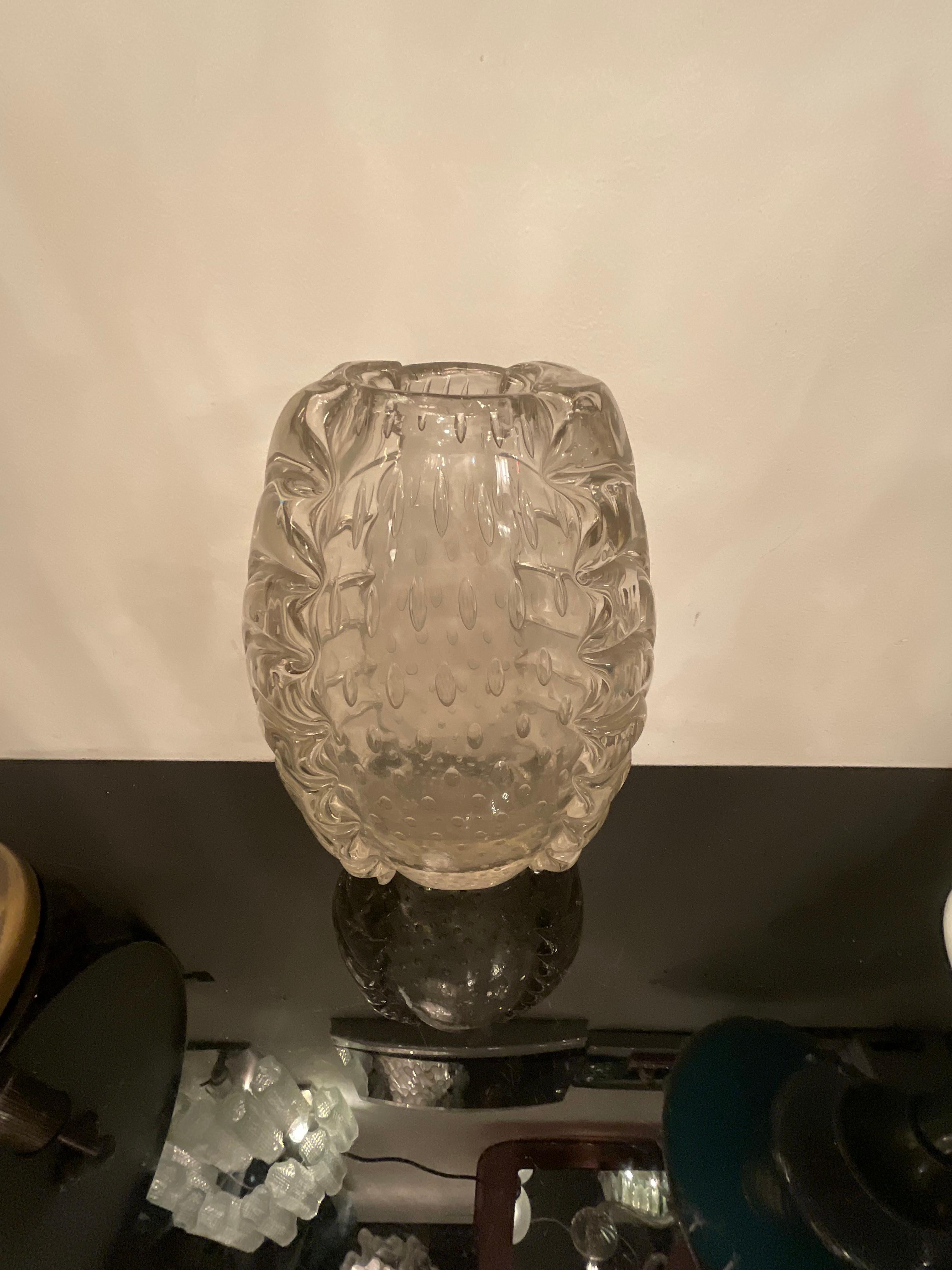 Italian Barovier&Toso - Vaso in pesante vetro di murano con bolle d'aria anni 40. en vente