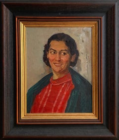 Female Portrait Framed Vintage Oil on Canvas Midcentury Painting by Baroyants M.