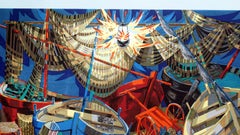 “Barques et Filets” Maritime Colorful Tapestry Signed “Robert Debieve”
