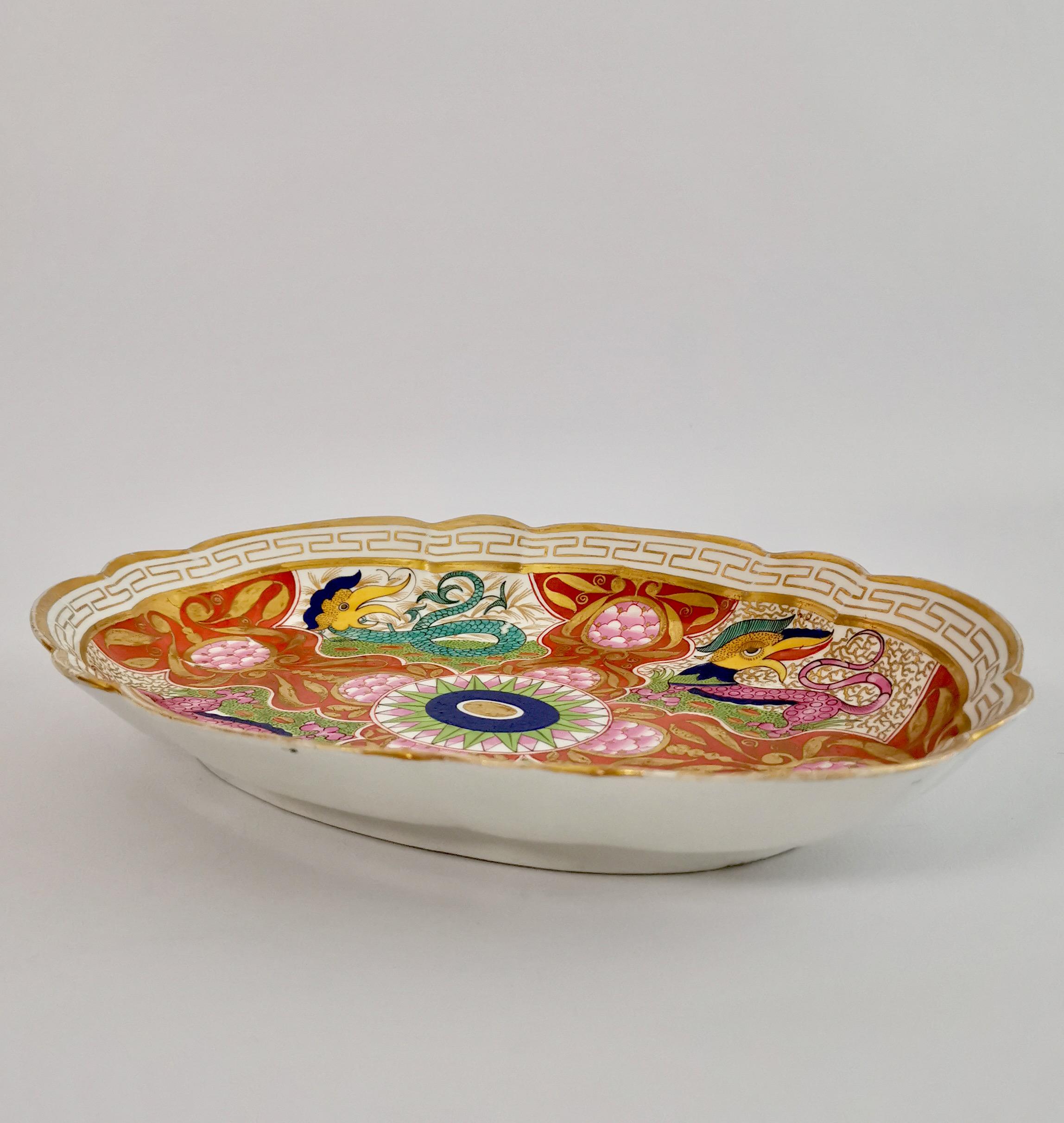 Barr Flight & Barr Oval Dish, Dragons in Compartments, Regency 1807-1813 3
