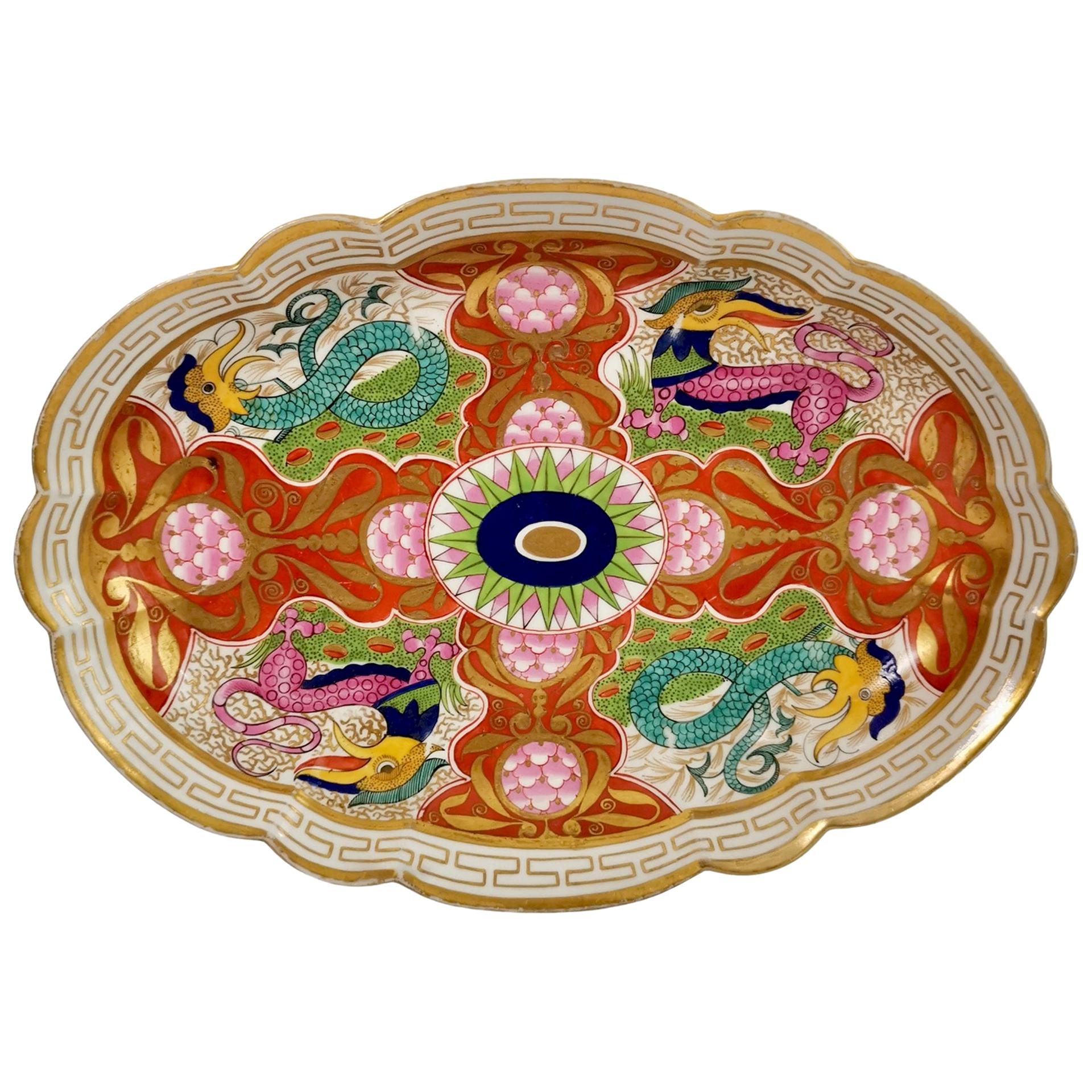 Barr Flight & Barr Oval Dish, Dragons in Compartments, Regency 1807-1813