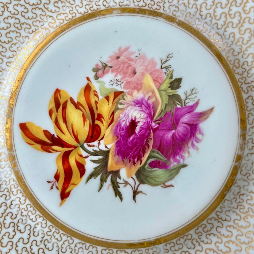 Regency Barr Flight & Barr Plate, Flowers by W. Billingsley, Gilt Vermiculé, ca 1809 (1)