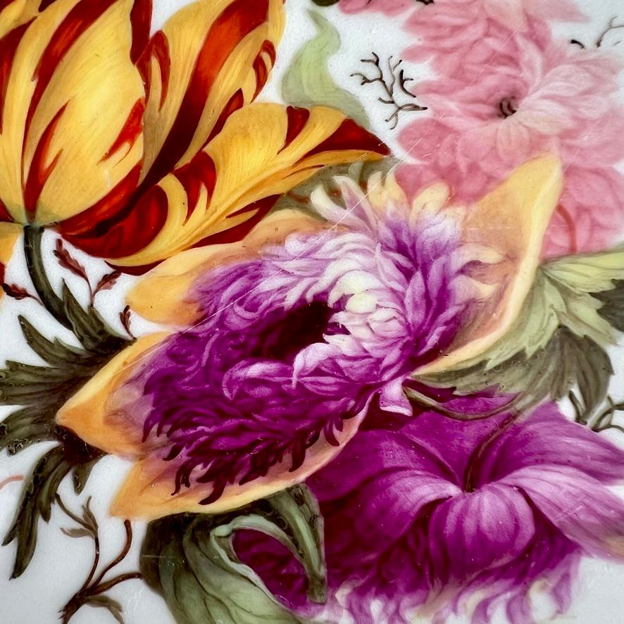 Hand-Painted Barr Flight & Barr Plate, Flowers by W. Billingsley, Gilt Vermiculé, ca 1809 (1)