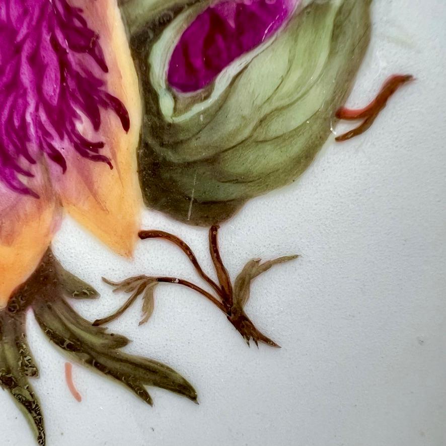 Porcelain Barr Flight & Barr Plate, Flowers by W. Billingsley, Gilt Vermiculé, ca 1809 (1)