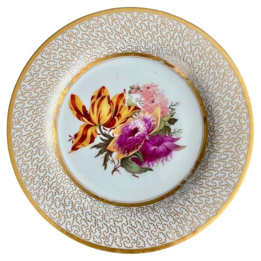 Barr Flight & Barr Plate, Flowers by W. Billingsley, Gilt Vermiculé, ca 1809 (1)