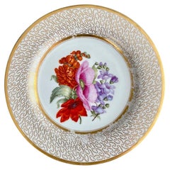 Plato Barr Flight & Barr, Vermiculé dorado, Flores de W. Billingsley, ca 1809 (2)