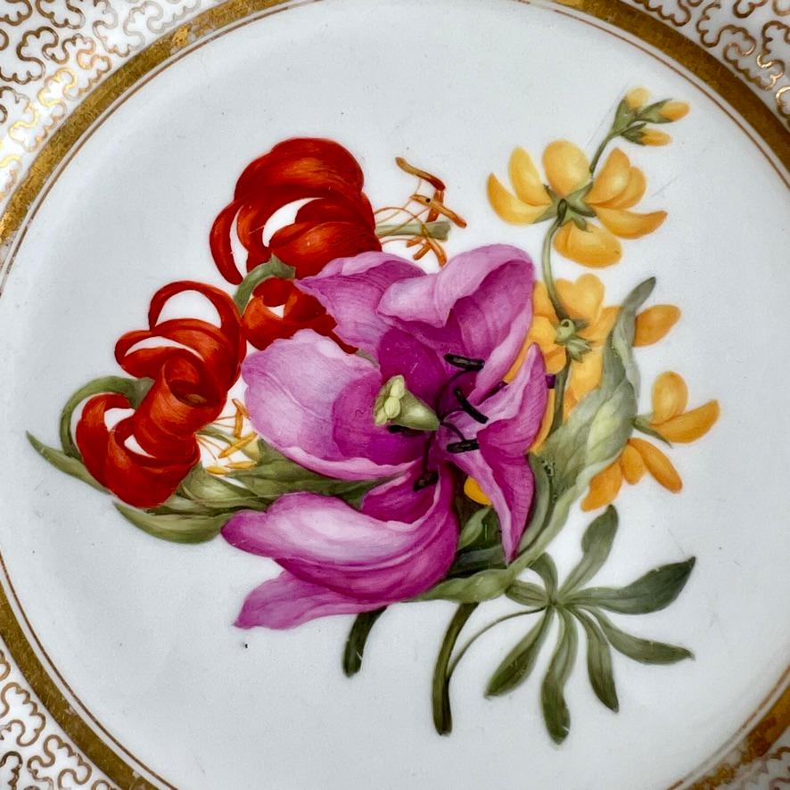 Regency Barr Flight & Barr Plate, Gilt Vermiculé, Flowers by W. Billingsley, ca 1809 (3)
