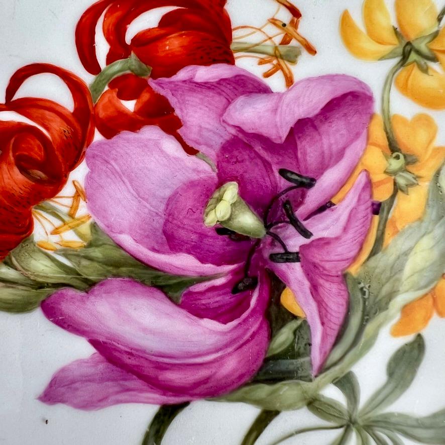 Hand-Painted Barr Flight & Barr Plate, Gilt Vermiculé, Flowers by W. Billingsley, ca 1809 (3)