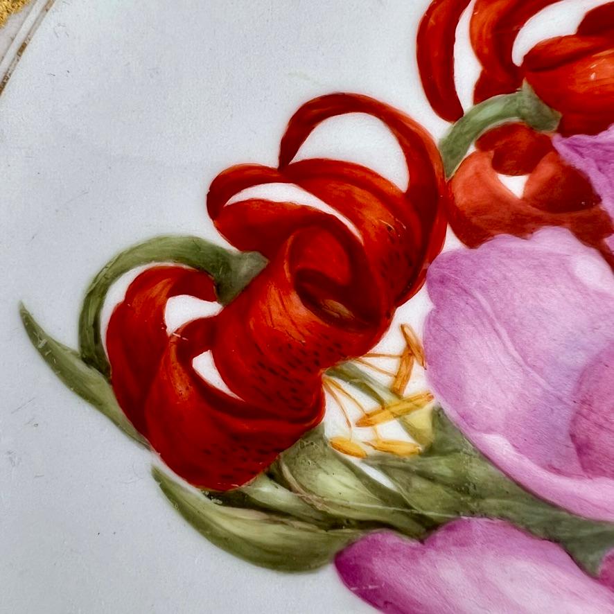 Barr Flight & Barr Plate, Gilt Vermiculé, Flowers by W. Billingsley, ca 1809 (3) In Good Condition In London, GB