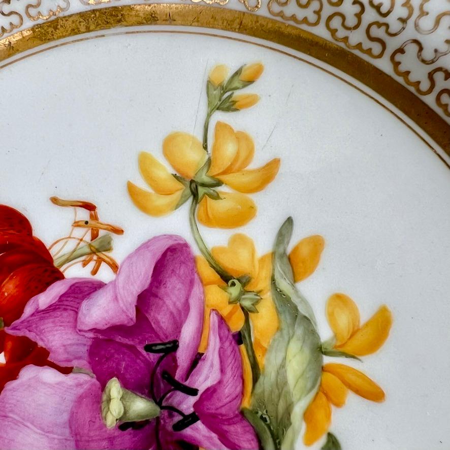 Early 19th Century Barr Flight & Barr Plate, Gilt Vermiculé, Flowers by W. Billingsley, ca 1809 (3)