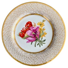 Barr Flight & Barr Plate, Gilt Vermiculé, Flowers by W. Billingsley, ca 1809 (3)