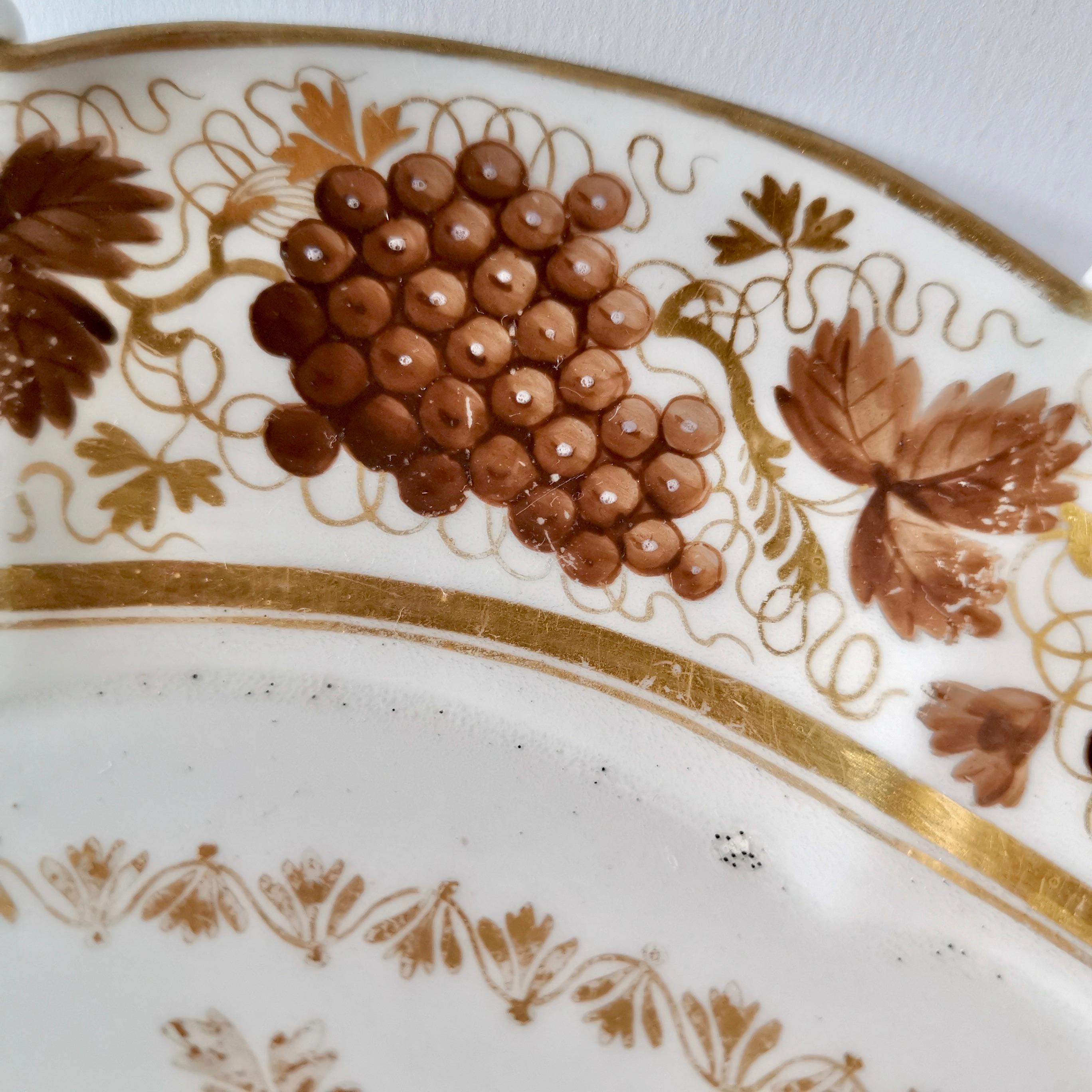 English Barr Flight & Barr Porcelain Dish, Brown Vines Pattern, Regency 1804-1813