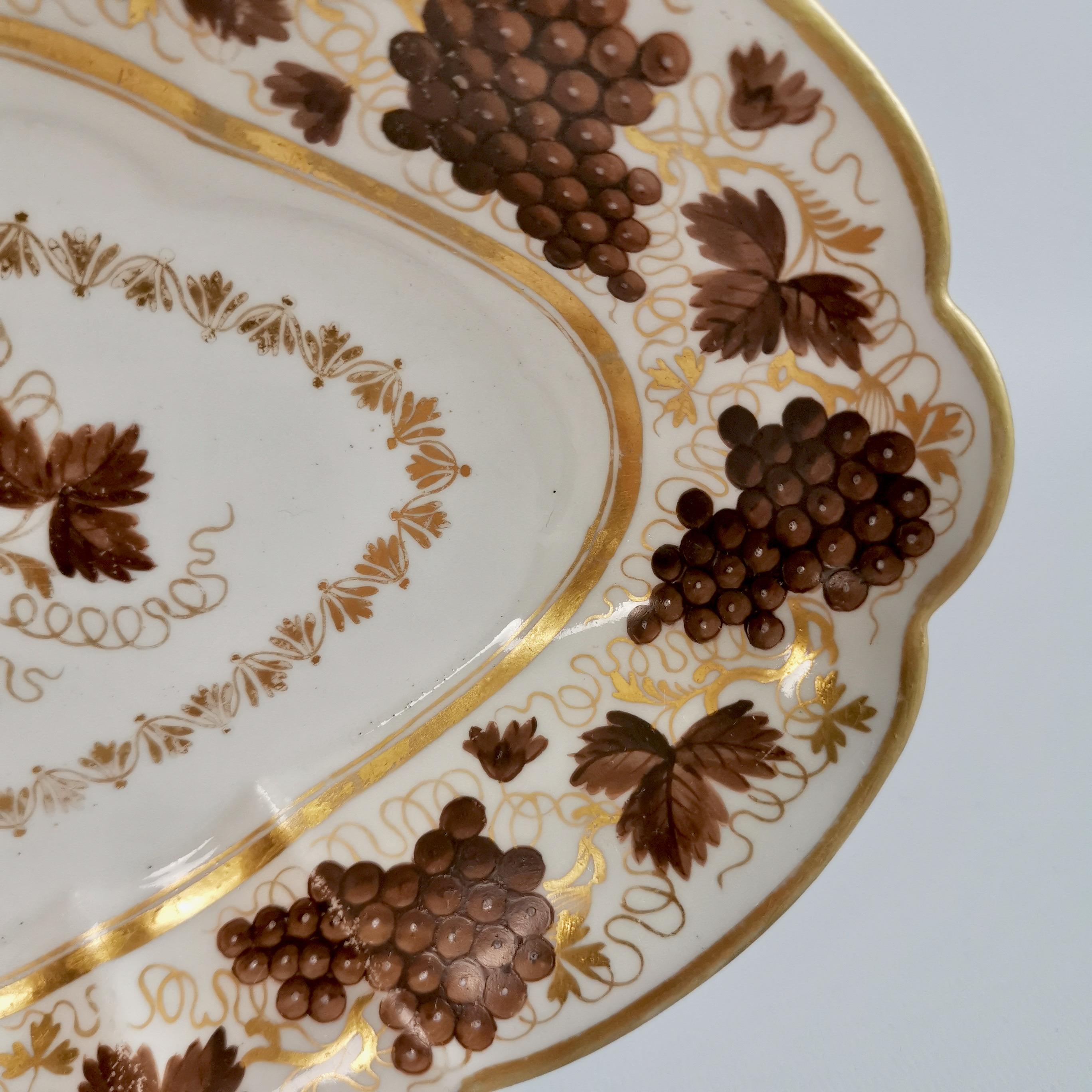 Hand-Painted Barr Flight & Barr Porcelain Dish, Brown Vines Pattern, Regency 1804-1813
