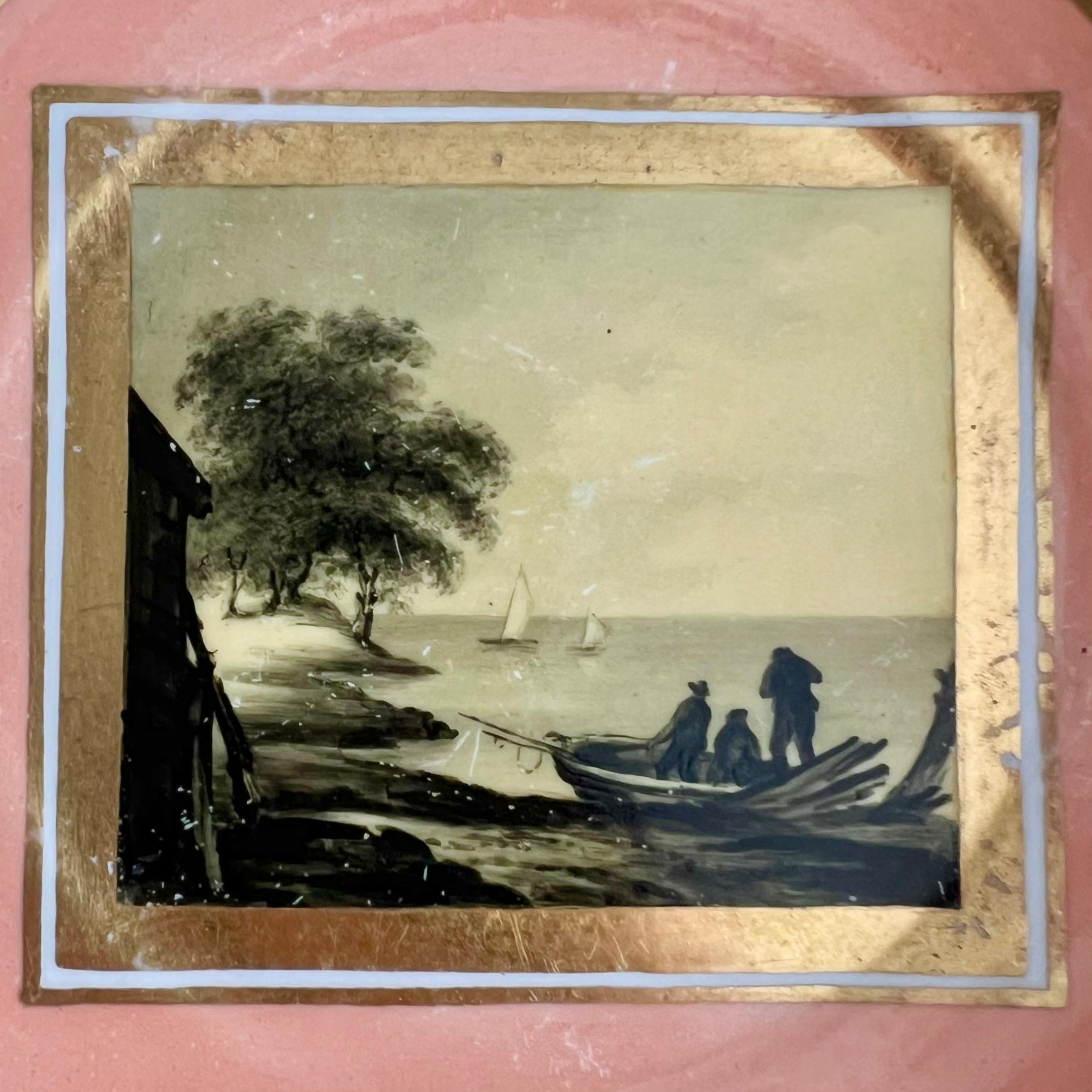 Vuelo de Barr y taza de té de Barr, salmón con paisajes monocromos en sepia, hacia 1810 Inglés en venta
