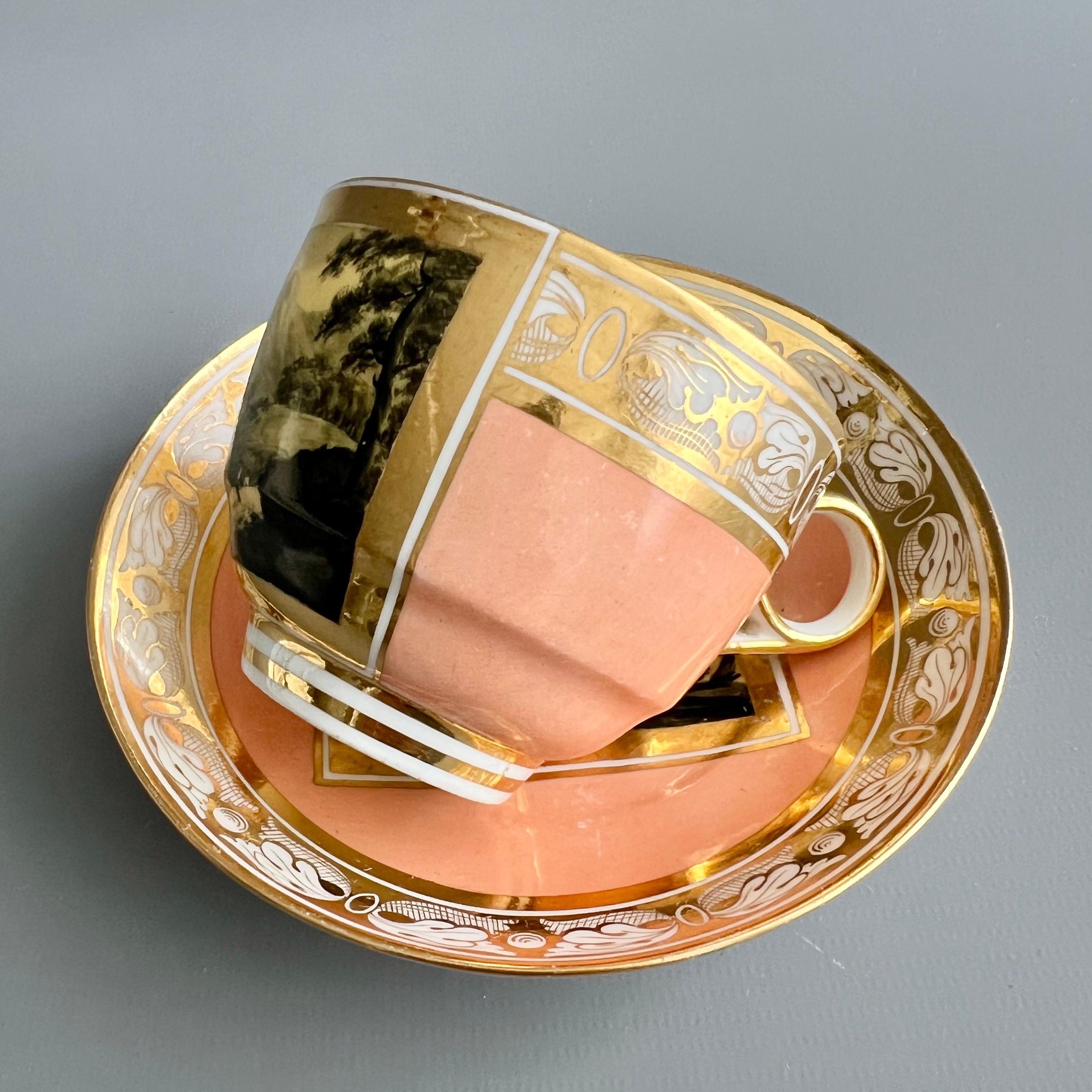 Vuelo de Barr y taza de té de Barr, salmón con paisajes monocromos en sepia, hacia 1810 en Bueno estado para la venta en London, GB