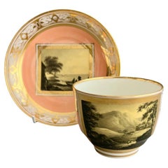 Vuelo de Barr y taza de té de Barr, salmón con paisajes monocromos en sepia, hacia 1810