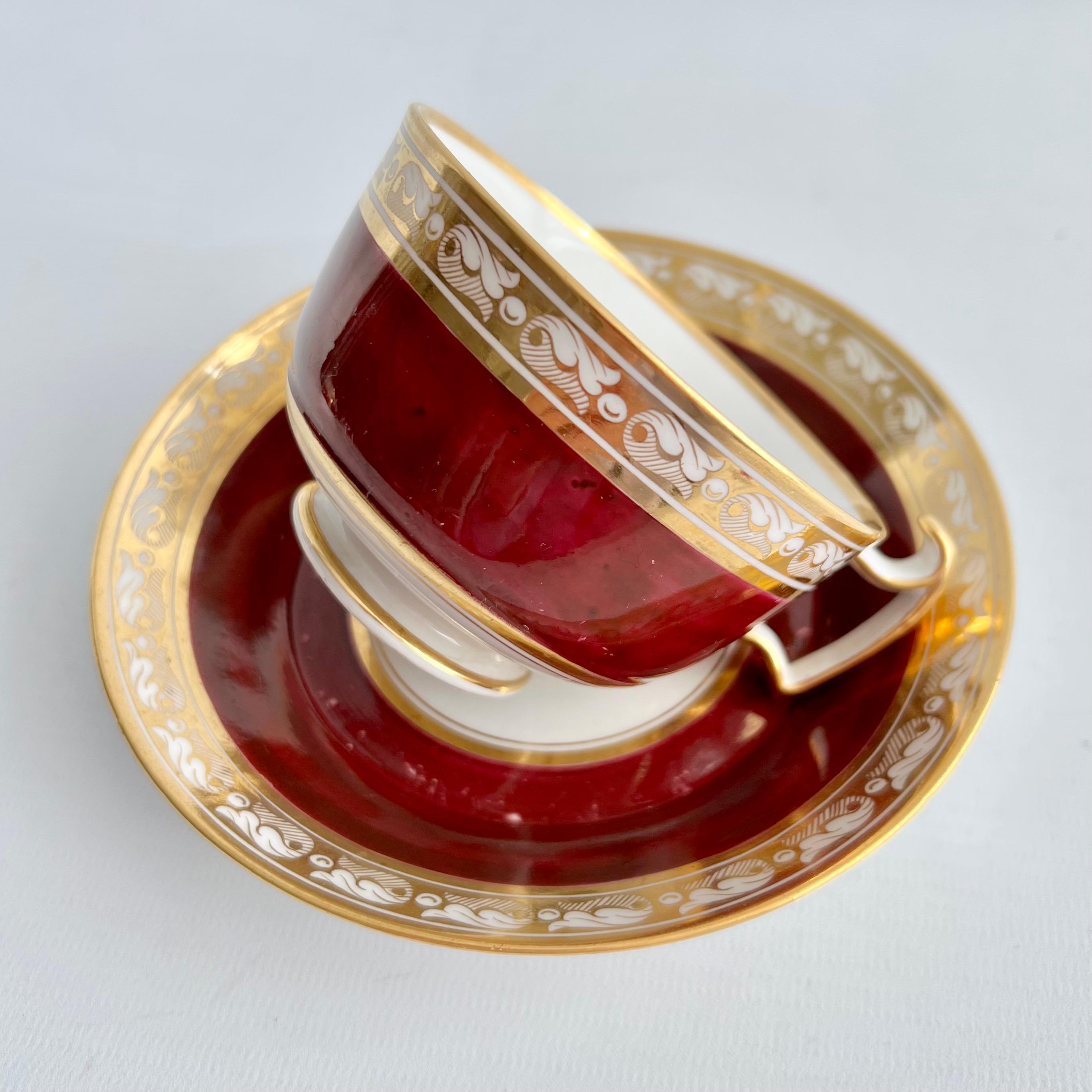 Hand-Painted Barr Flight & Barr Teacup Trio, Maroon and Gilt Neoclassical ca 1812