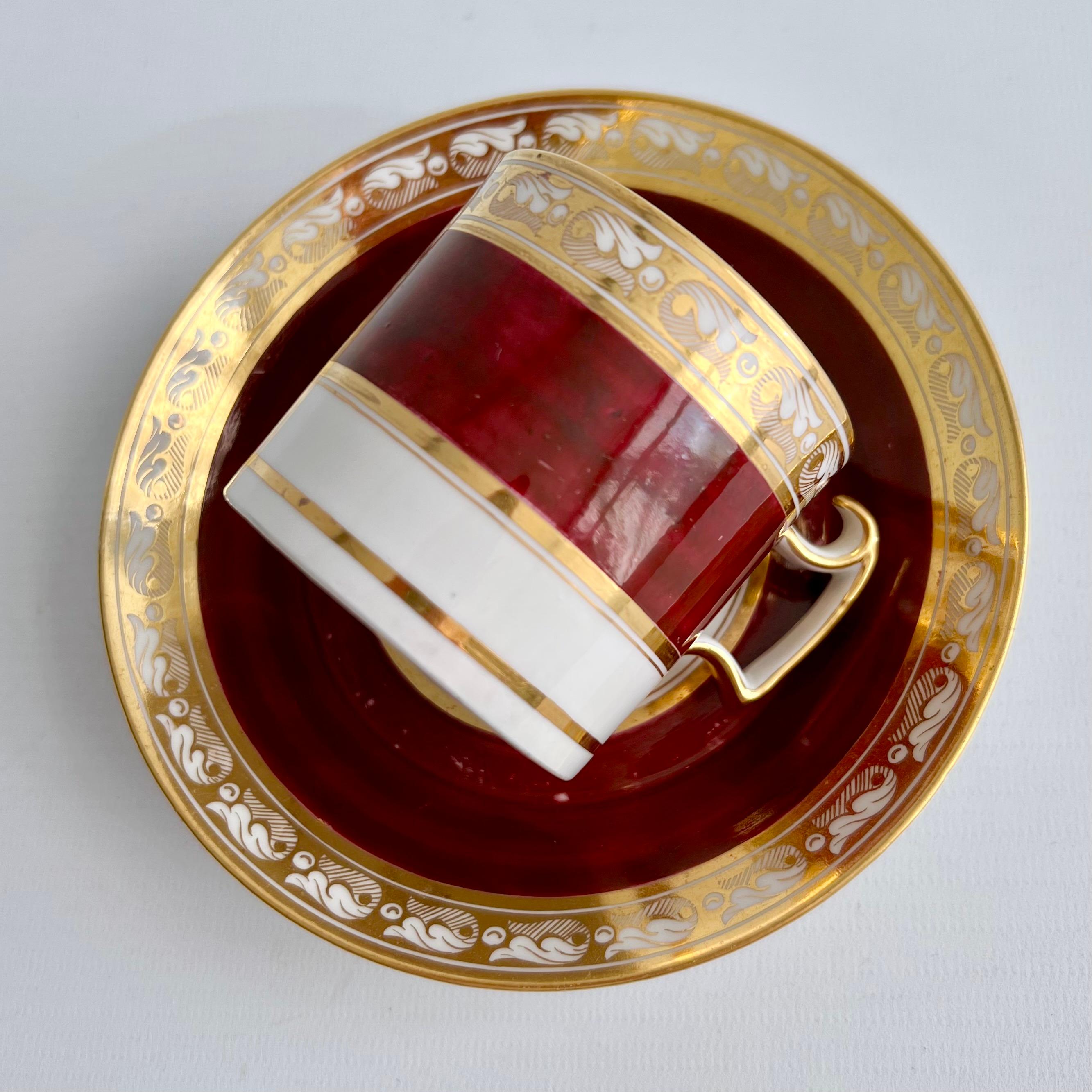 Barr Flight & Barr Teacup Trio, Maroon and Gilt Neoclassical ca 1812 In Good Condition In London, GB