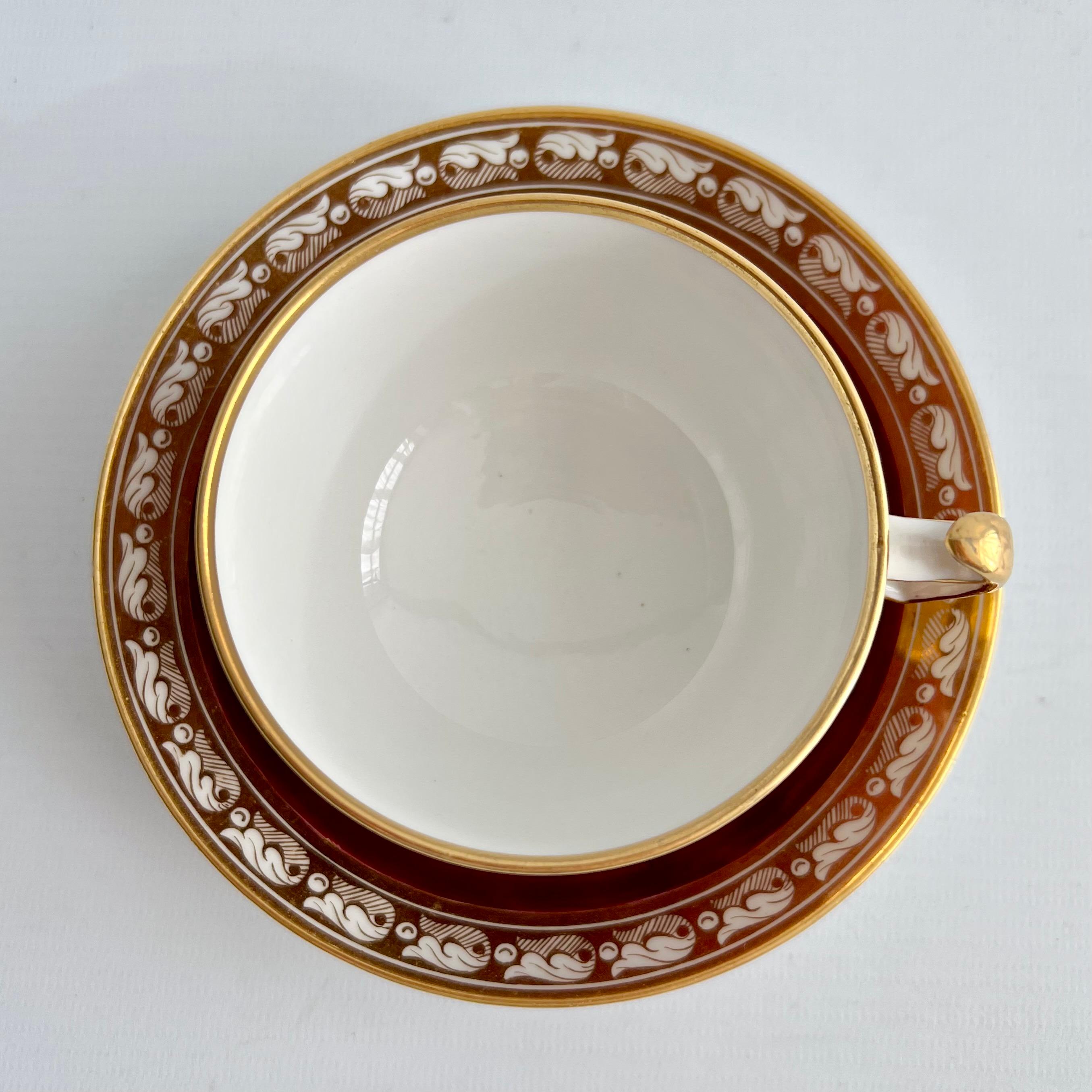 Early 19th Century Barr Flight & Barr Teacup Trio, Maroon and Gilt Neoclassical ca 1812