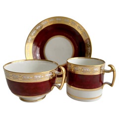 Antique Barr Flight & Barr Teacup Trio, Maroon and Gilt Neoclassical ca 1812
