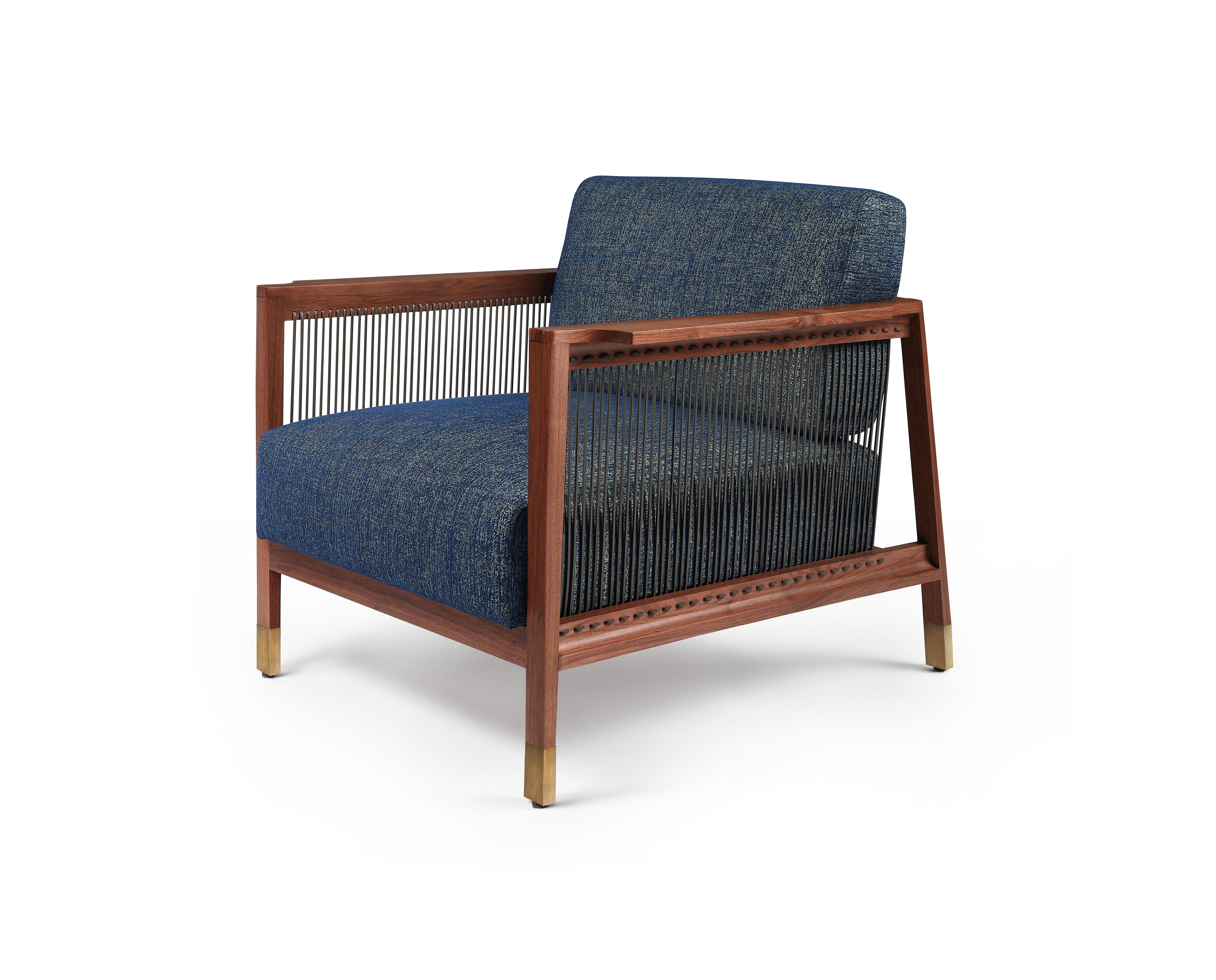 Modern Barra Walnut Armchair by Madheke For Sale