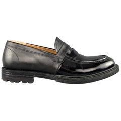 BARRACUDA Size 9 Black Smooth & Patent Leather Penny Loafers