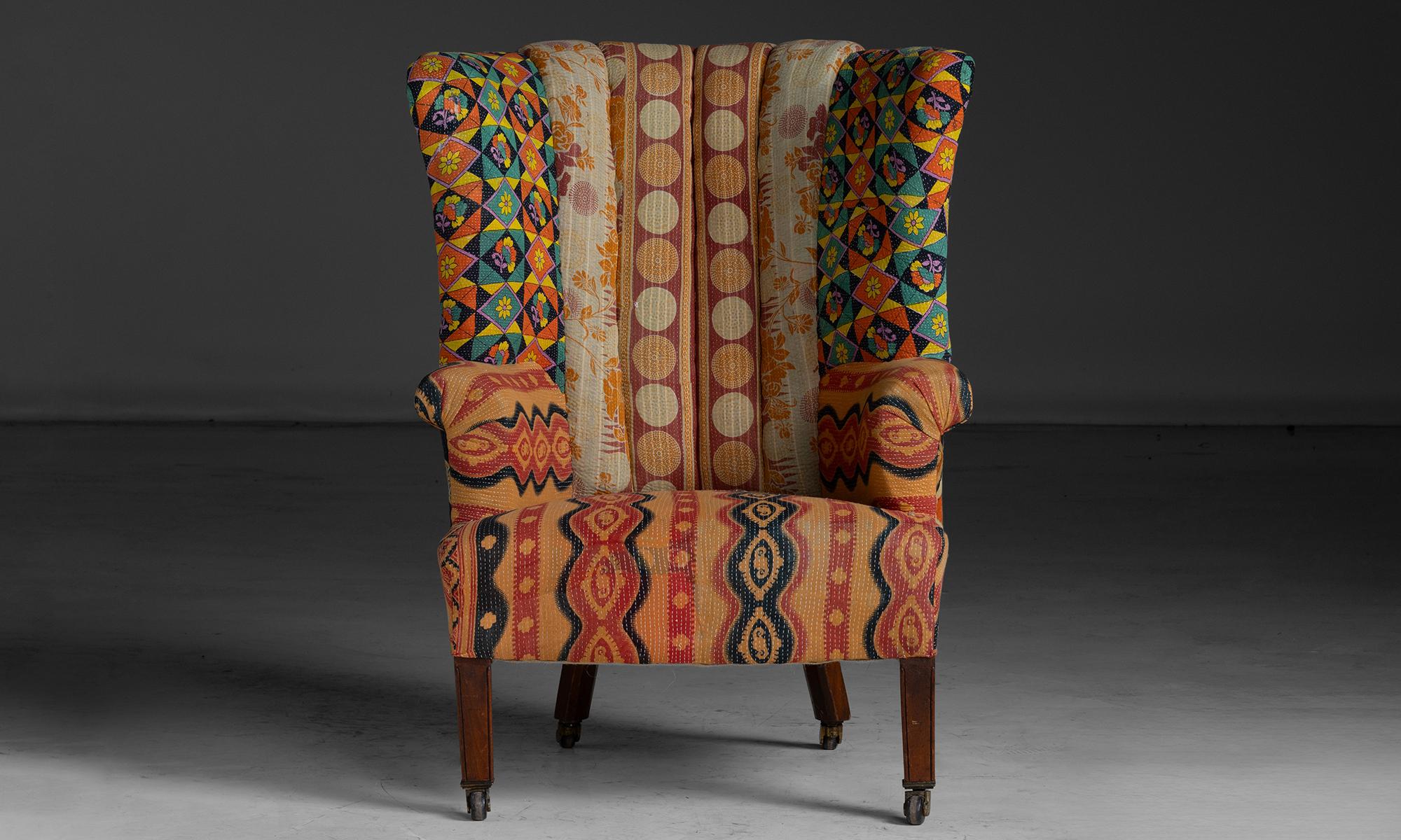 Barrel Back Armchair in Indian Quilts, England circa 1920 For Sale 1