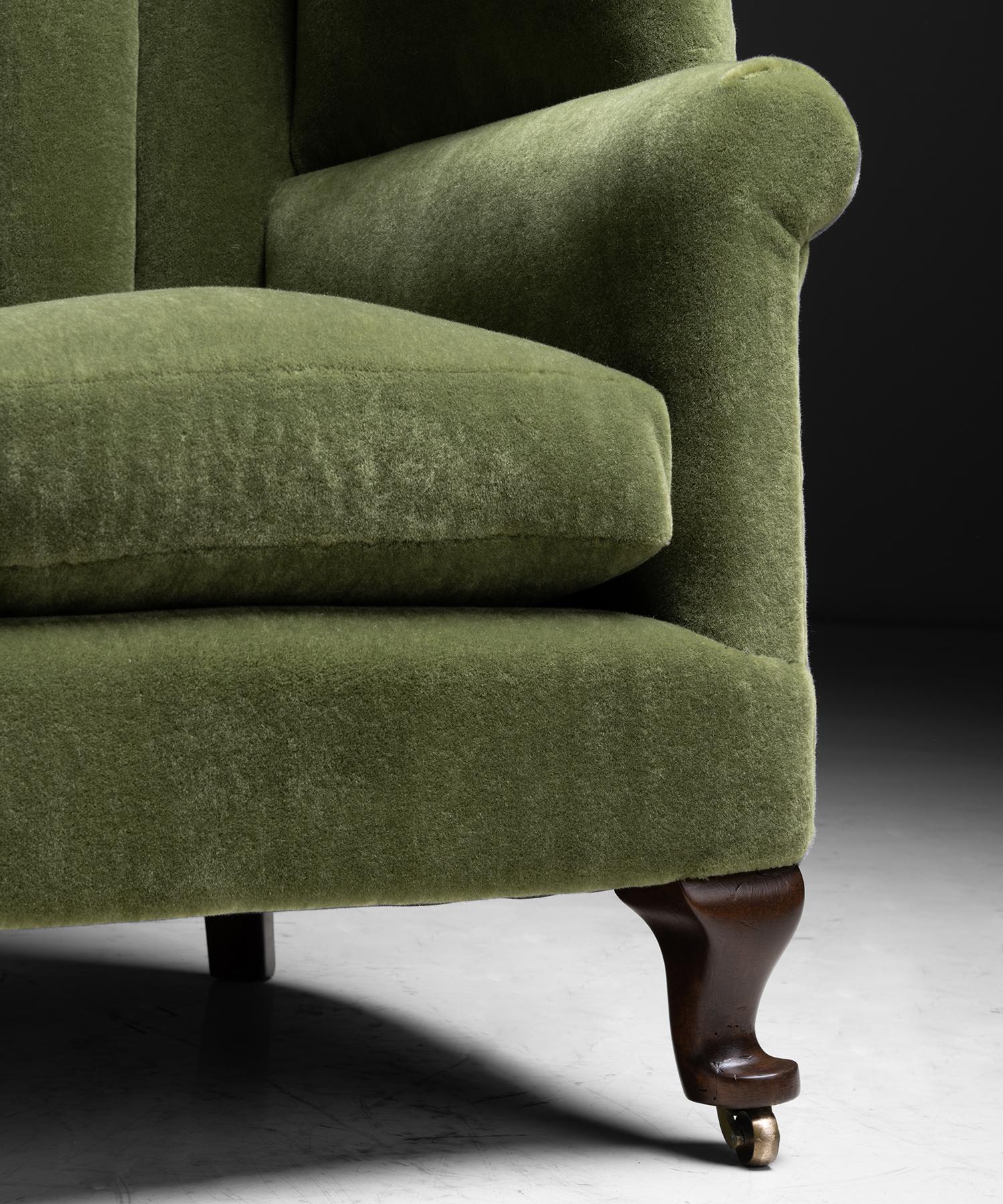 Victorian Barrel Back Armchair in Teddy Mohair by Pierre Frey, England circa 1850