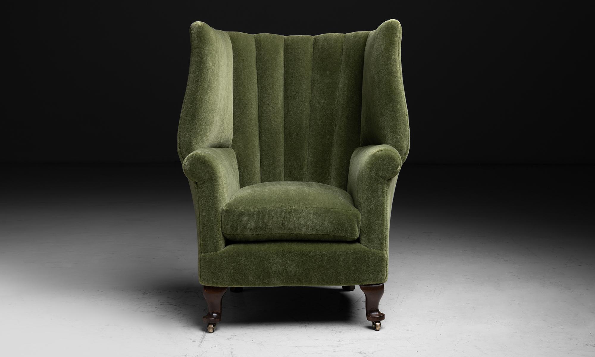 English Barrel Back Armchair in Teddy Mohair by Pierre Frey, England circa 1850