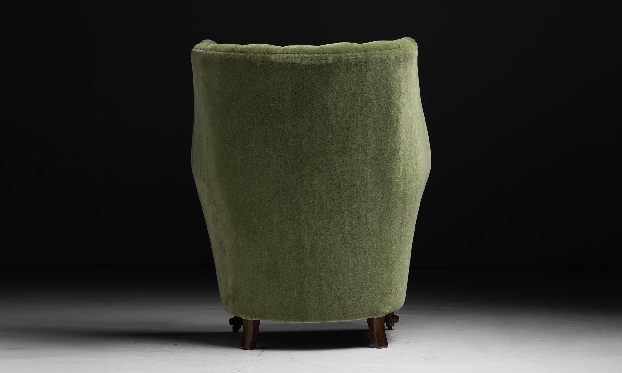 19th Century Barrel Back Armchair in Teddy Mohair by Pierre Frey, England circa 1850