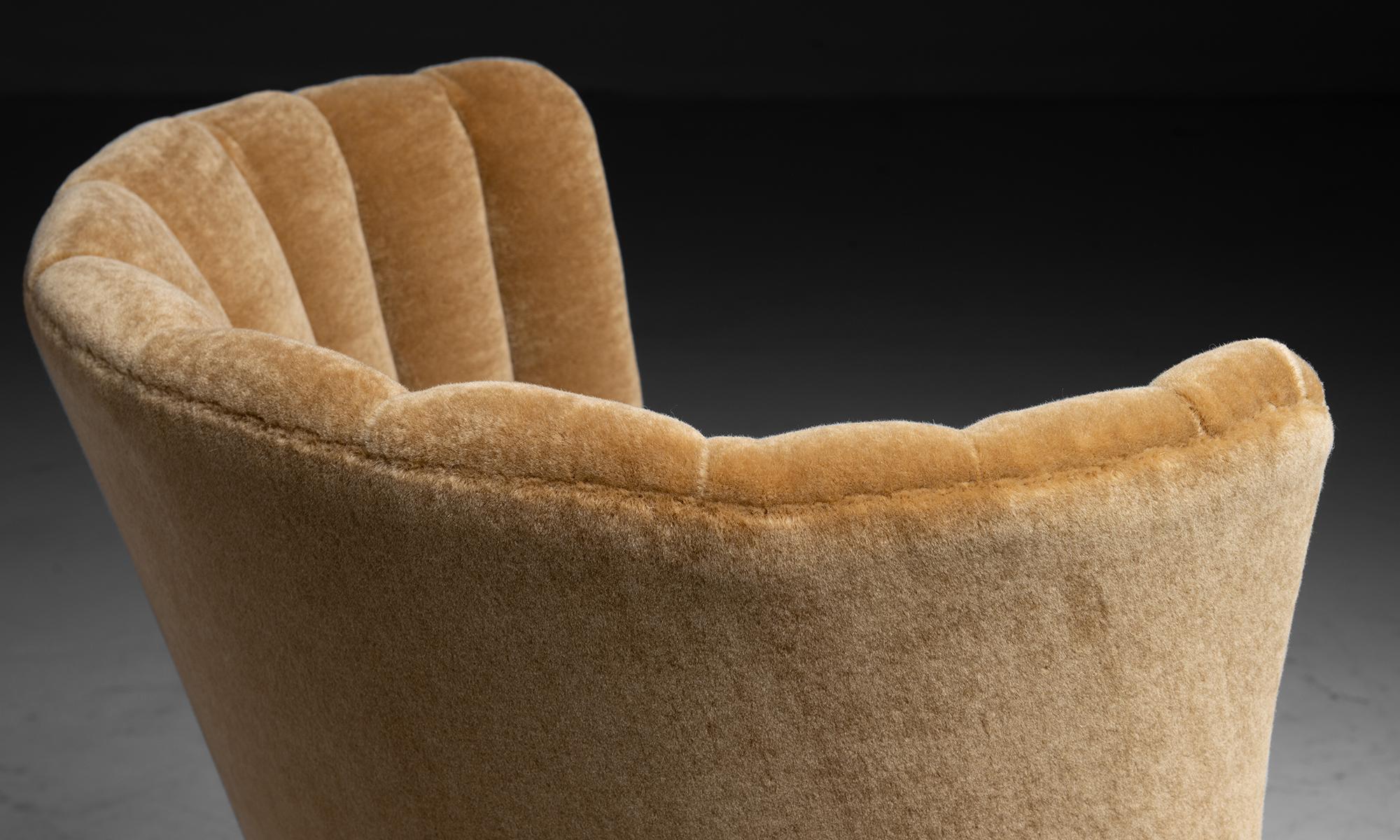 17th Century Barrel Back Armchair in Teddy Mohair by Pierre Frey, England, circa 1850