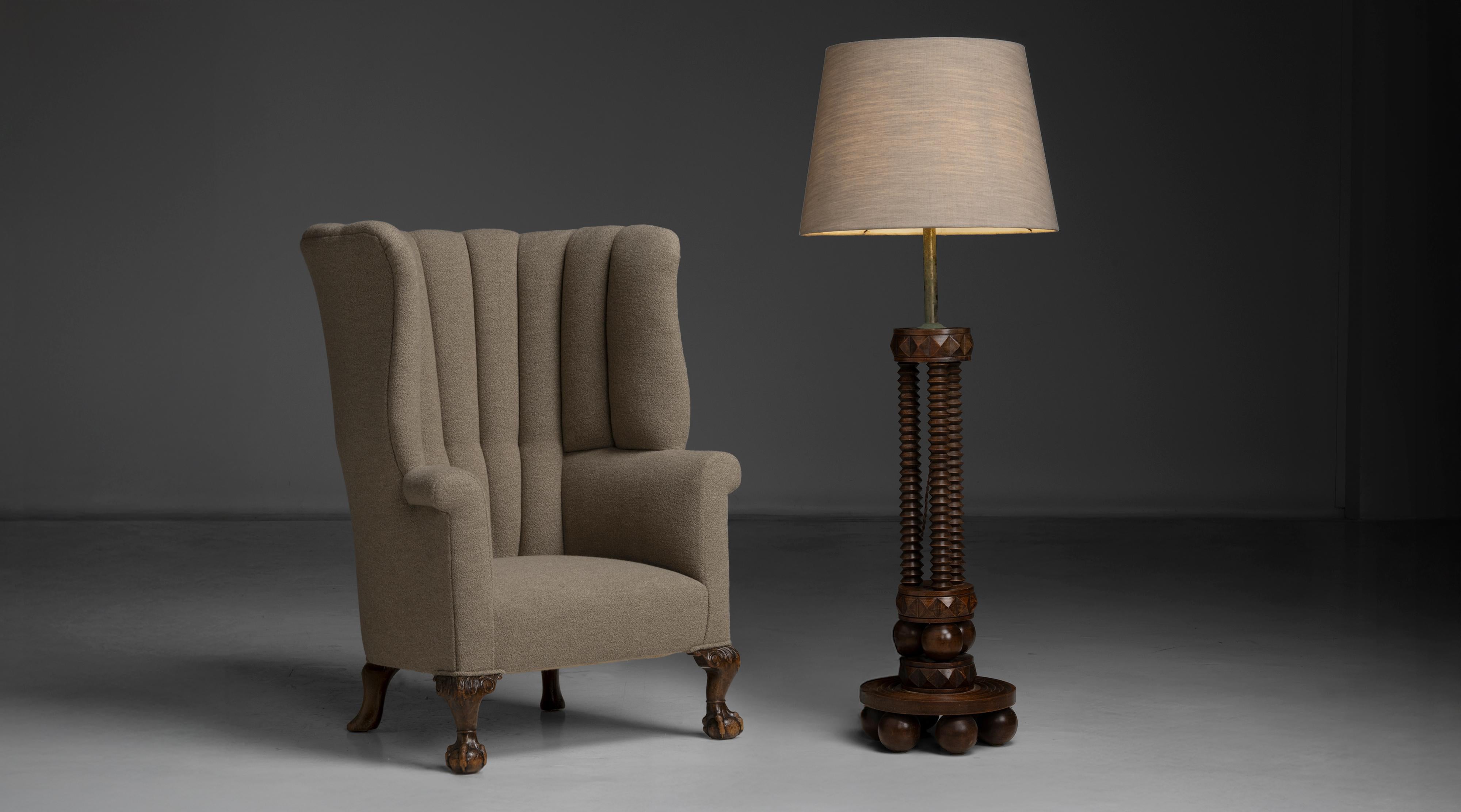 Sillón con respaldo de barril en lana, Inglaterra circa 1900 Inglés en venta