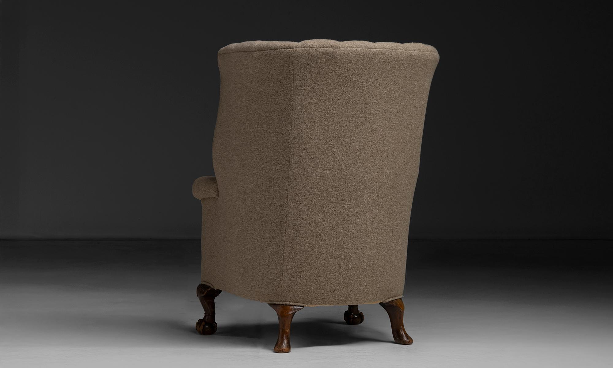 Sillón con respaldo de barril en lana, Inglaterra circa 1900 en venta 1