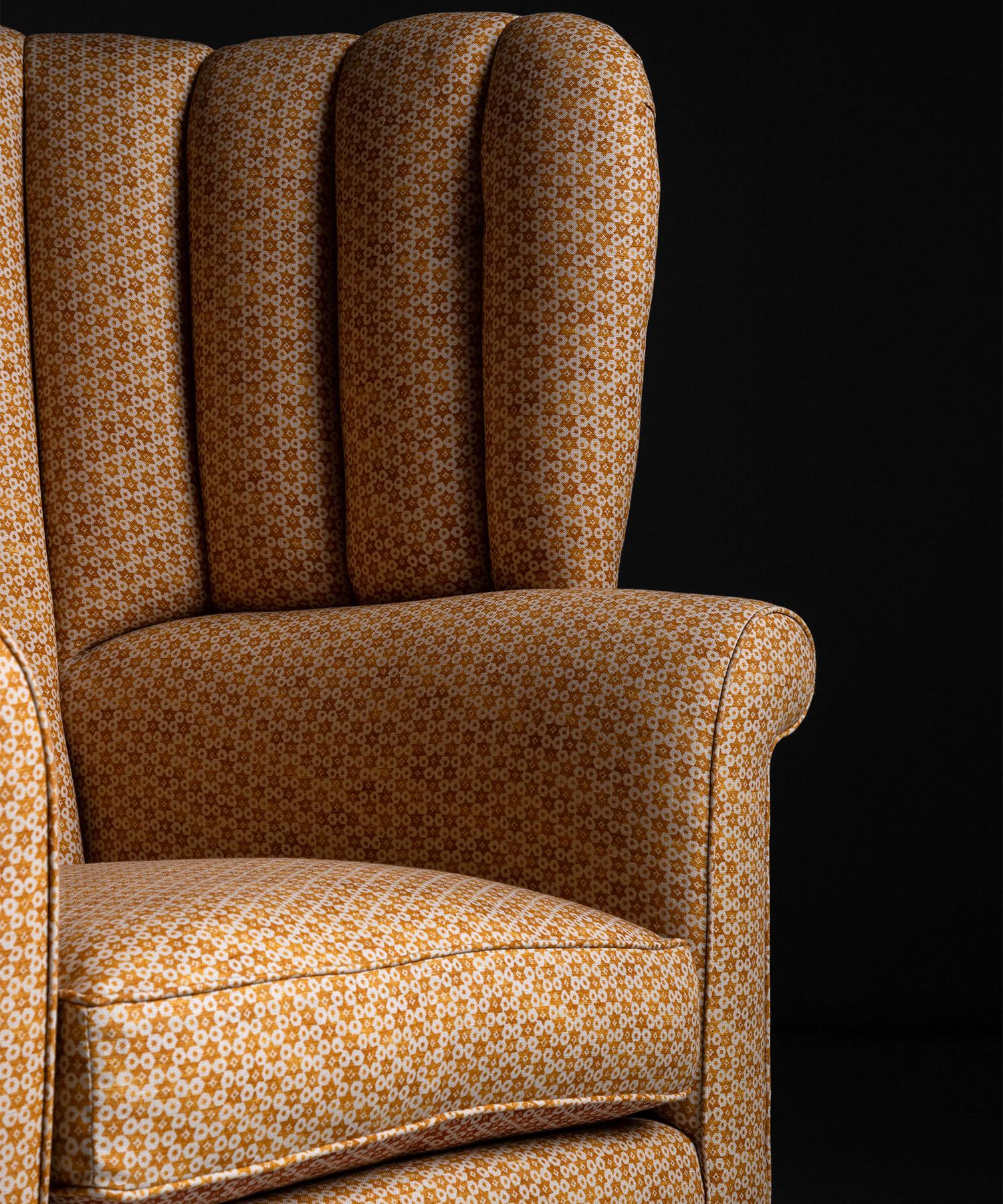 19th Century Barrel Back Chair in Patterned Linen by Zak + Fox, England, Circa 1810