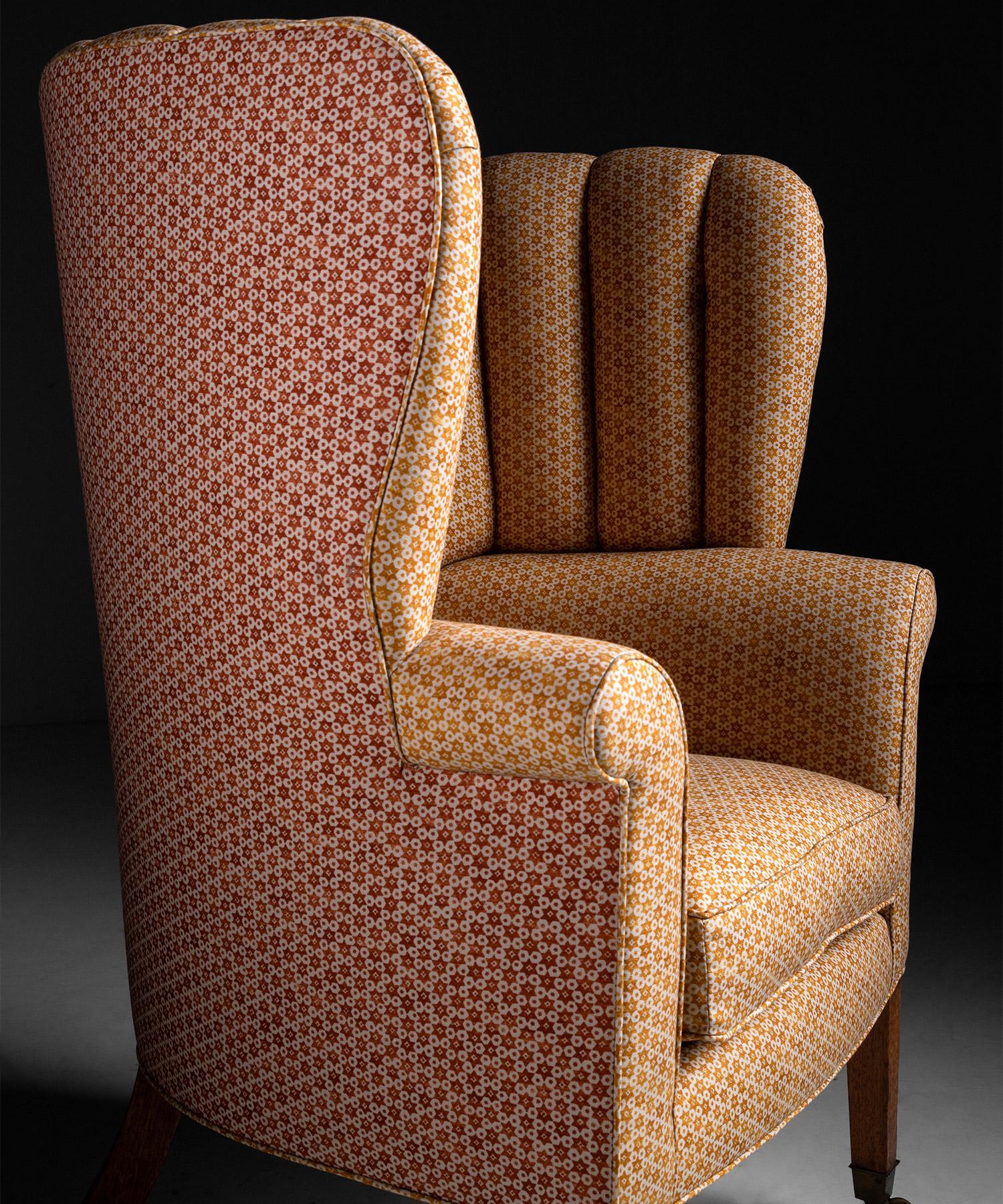 Barrel Back Chair in Patterned Linen by Zak + Fox, England, Circa 1810 1