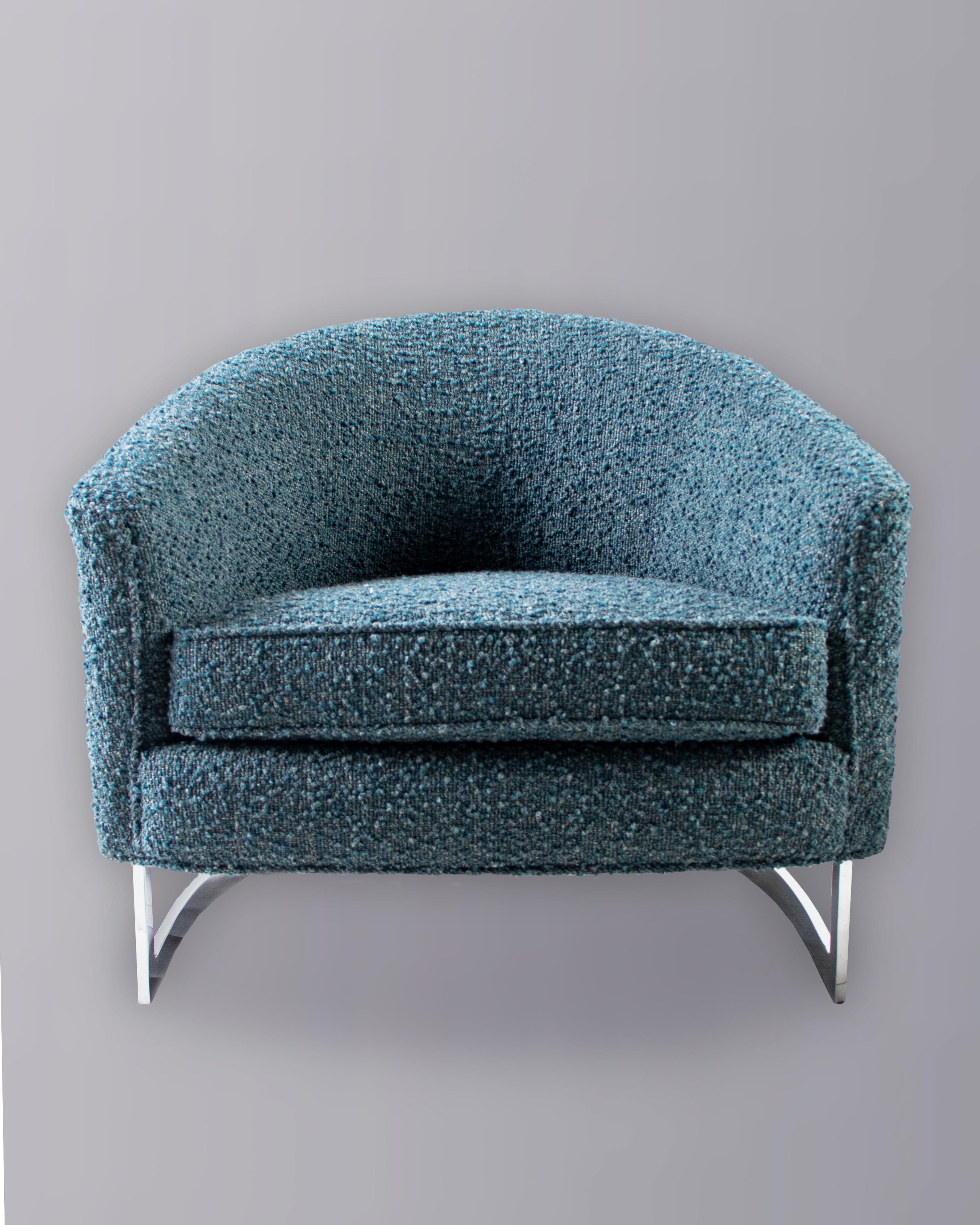 Mid-Century Modern Barrel Back Chairs Upholstered in Italian Boucle