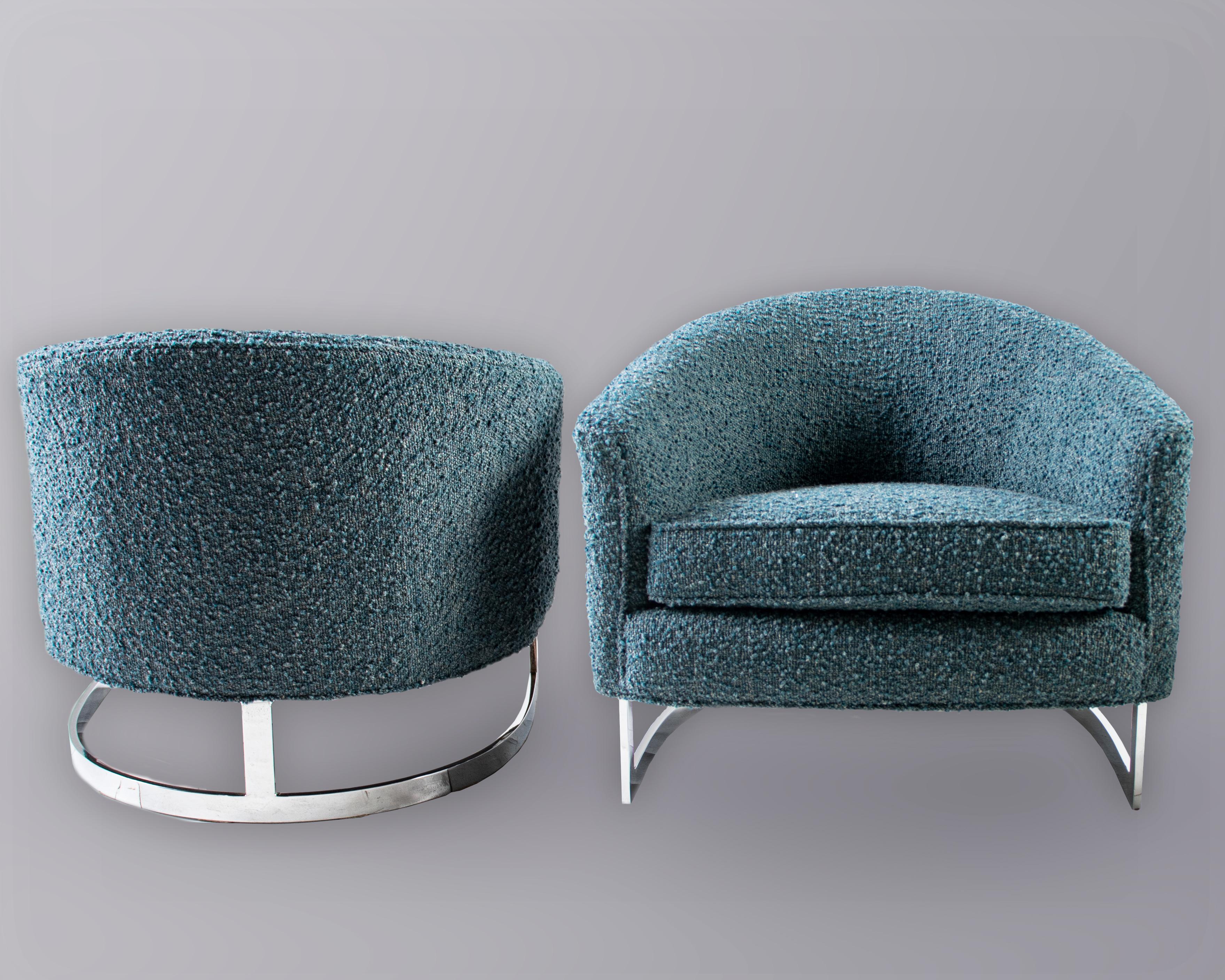 Contemporary Barrel Back Chairs Upholstered in Italian Boucle