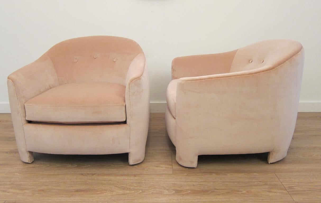 Mid-Century Modern Barrel Back Lounge Chairs in Pink Velvet, USA, 1970