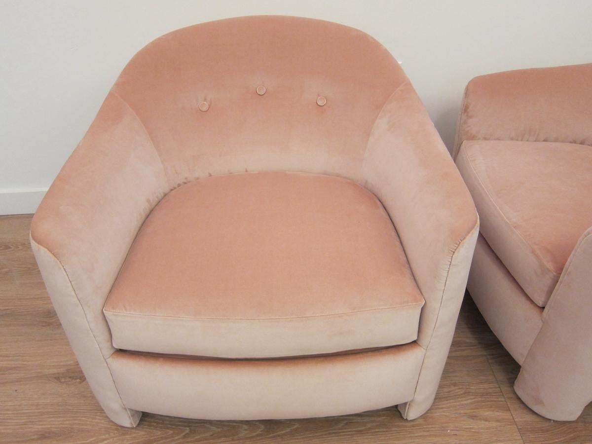 American Barrel Back Lounge Chairs in Pink Velvet, USA, 1970